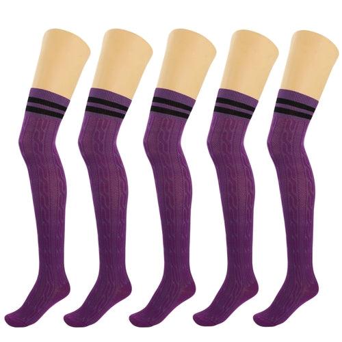 5 Pairs Over Knee Thigh High Cotton Socks for Women Warm Boot Leg