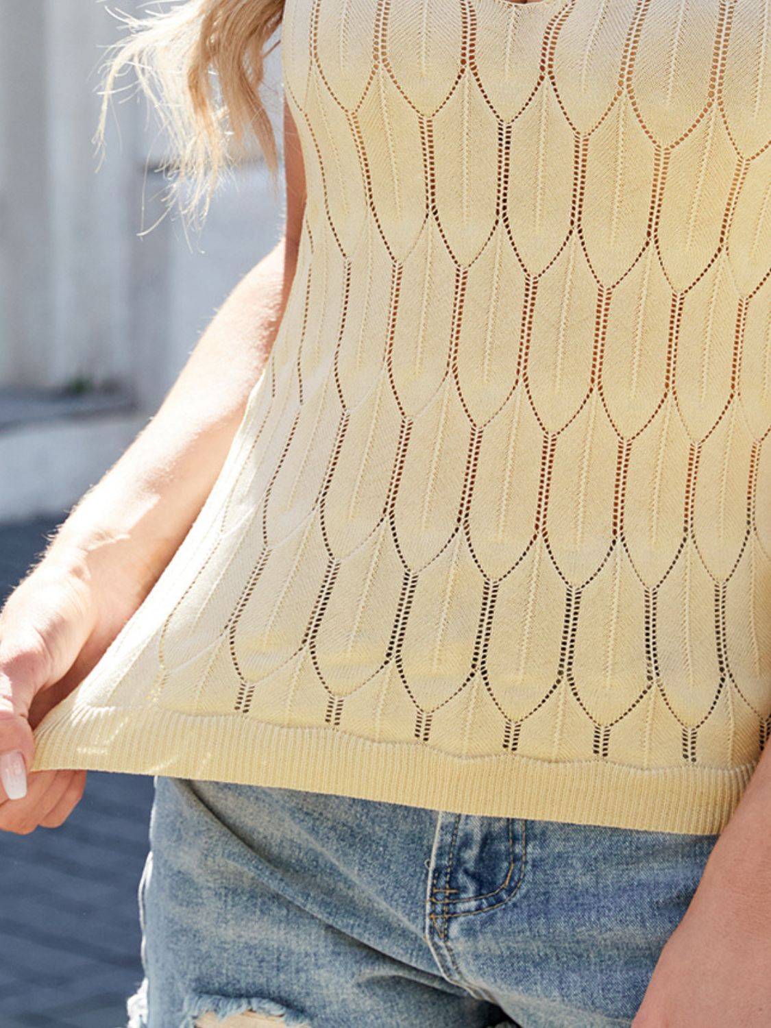 Eyelet Scoop Neck Knit Tank