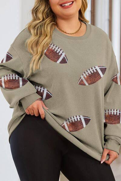 Plus Size Sequin Football Dropped Shoulder Sweatshirt - Clothes For Her Online Store