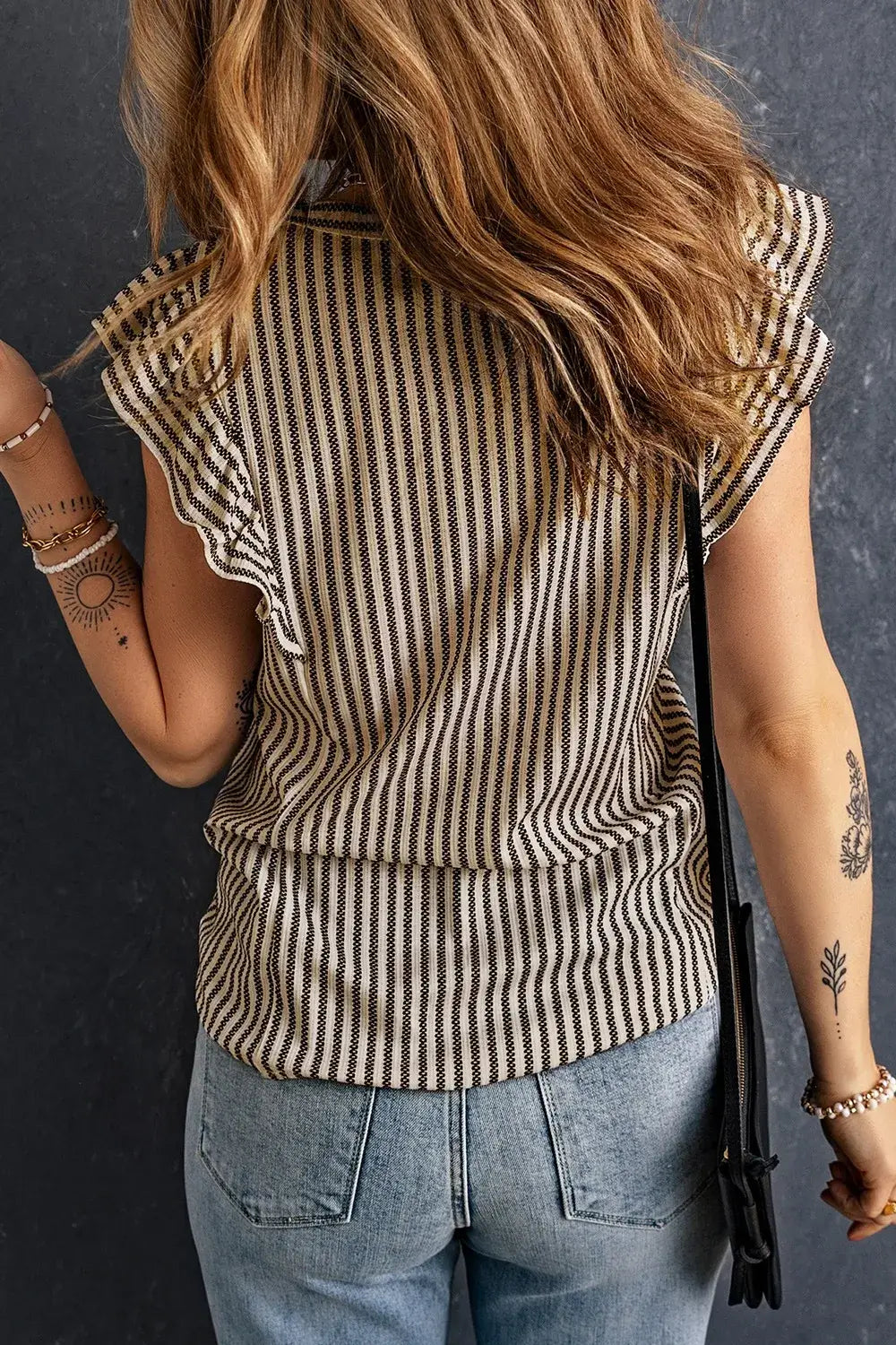 Ruffled Striped Round Neck Blouse