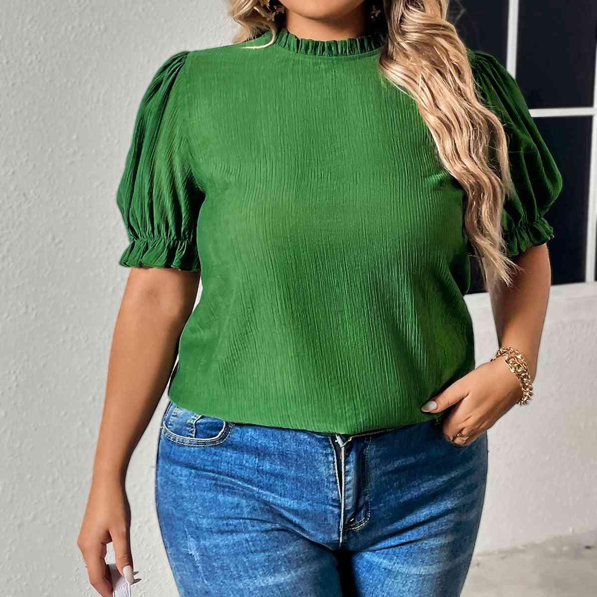 Honey Plus Size Round Neck Flounce Sleeve Blouse - Clothes For Her Online Store
