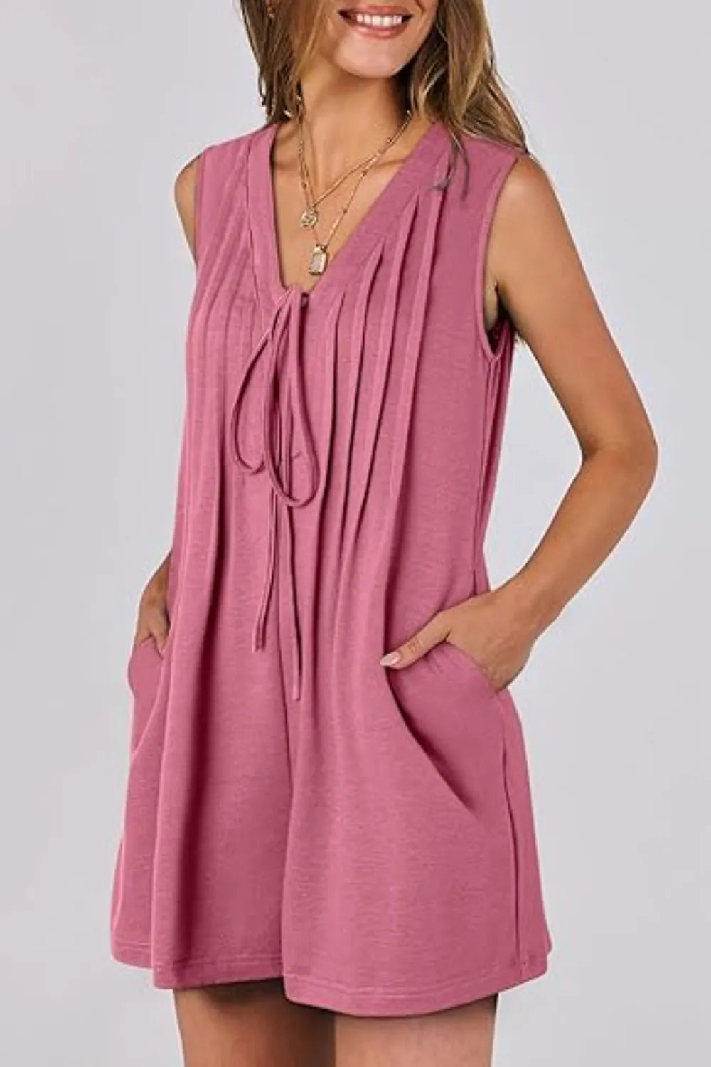 Tie Front Sleeveless Romper