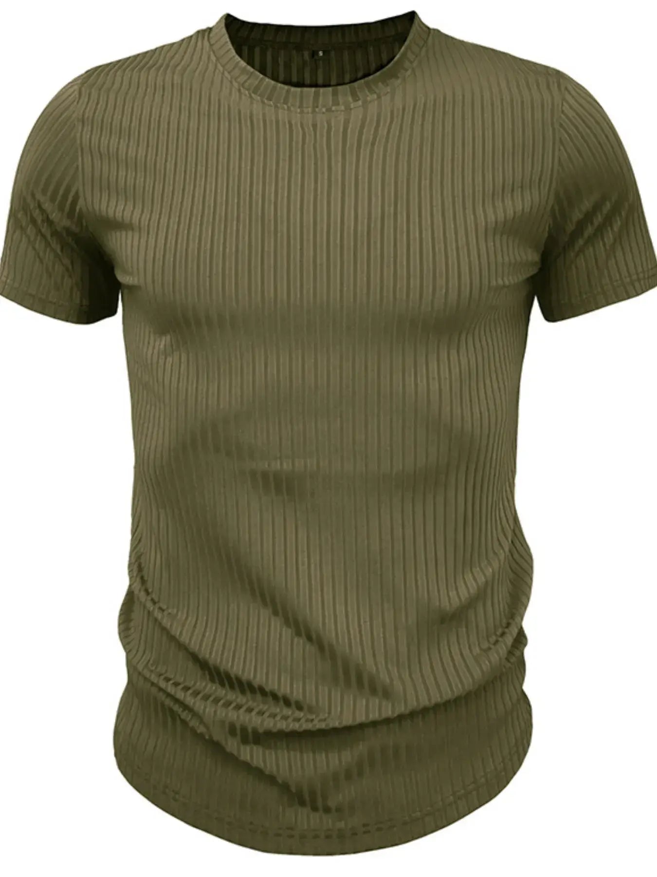 Men's Full Size Ribbed Knit Short Sleeve Round Neck T-Shirt Plus Size