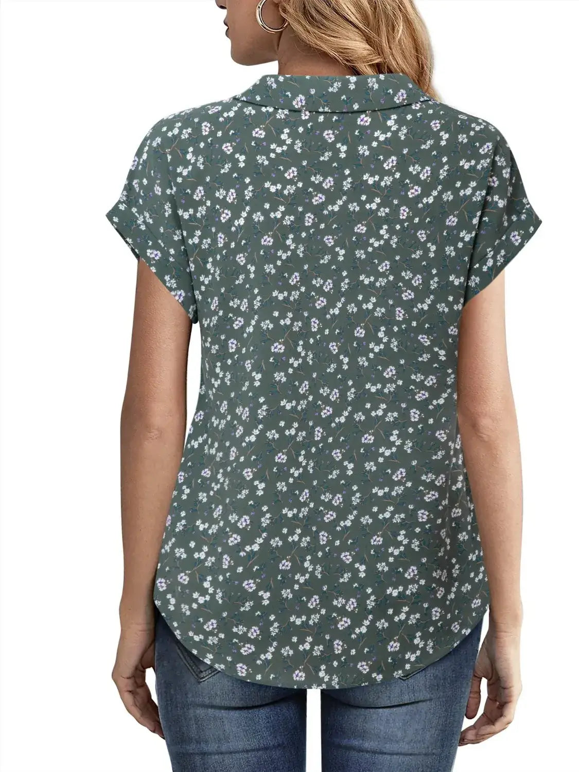 Collared Neck Short Sleeve Blouse