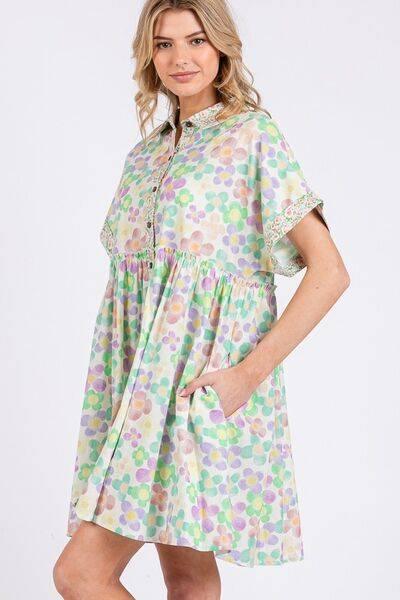 SAGE+FIG Floral Babydoll Short Sleeves Dress - Clothes For Her Online Store
