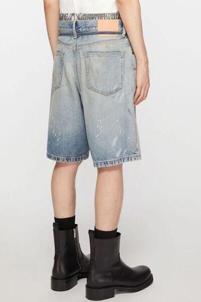 Men's Washed Graffiti Print Denim Bermuda Shorts