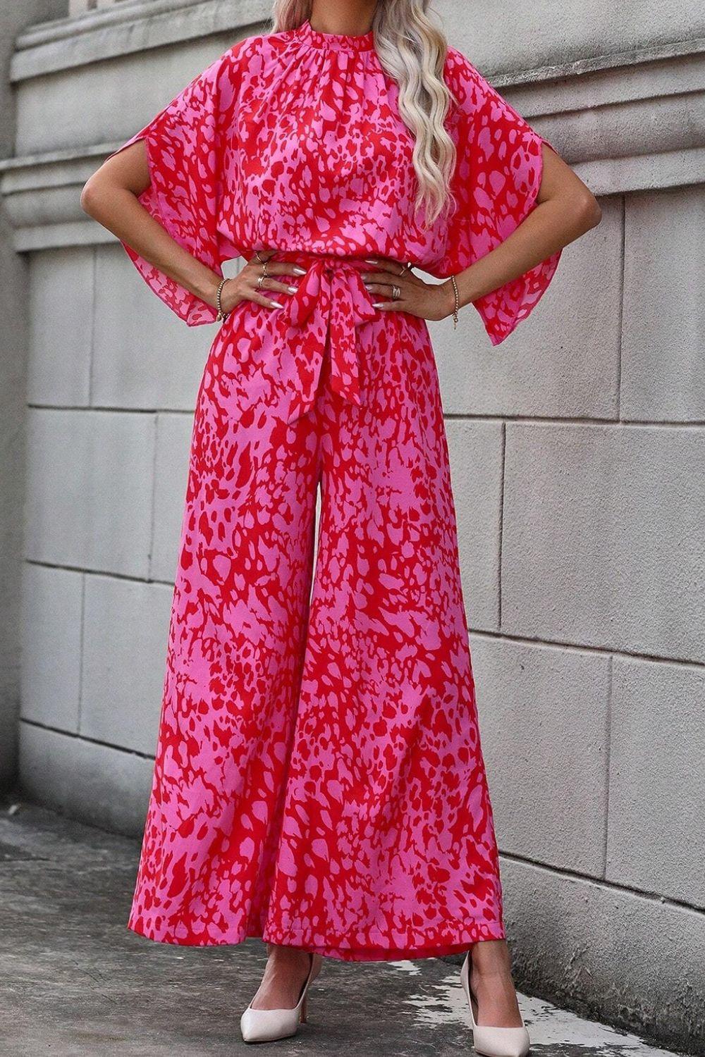 Leopard Belted Wide Leg Jumpsuit - Clothes For Her Online Store