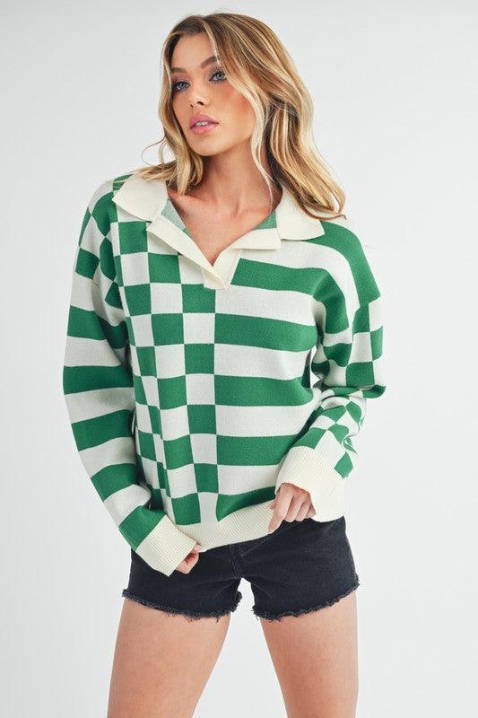 Aemi + Co Striped & Checkered Drop Shoulder Sweater