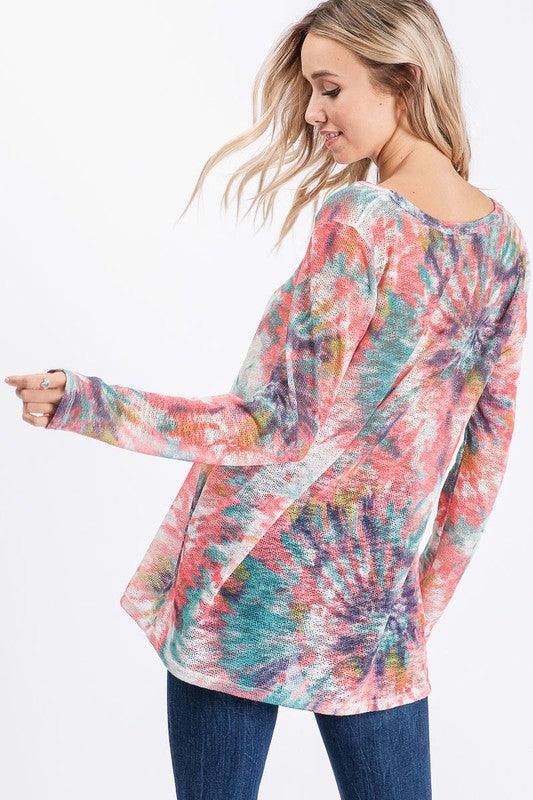 BiBi Tie Dye V-Neck Long Sleeve Hacci T-Shirt