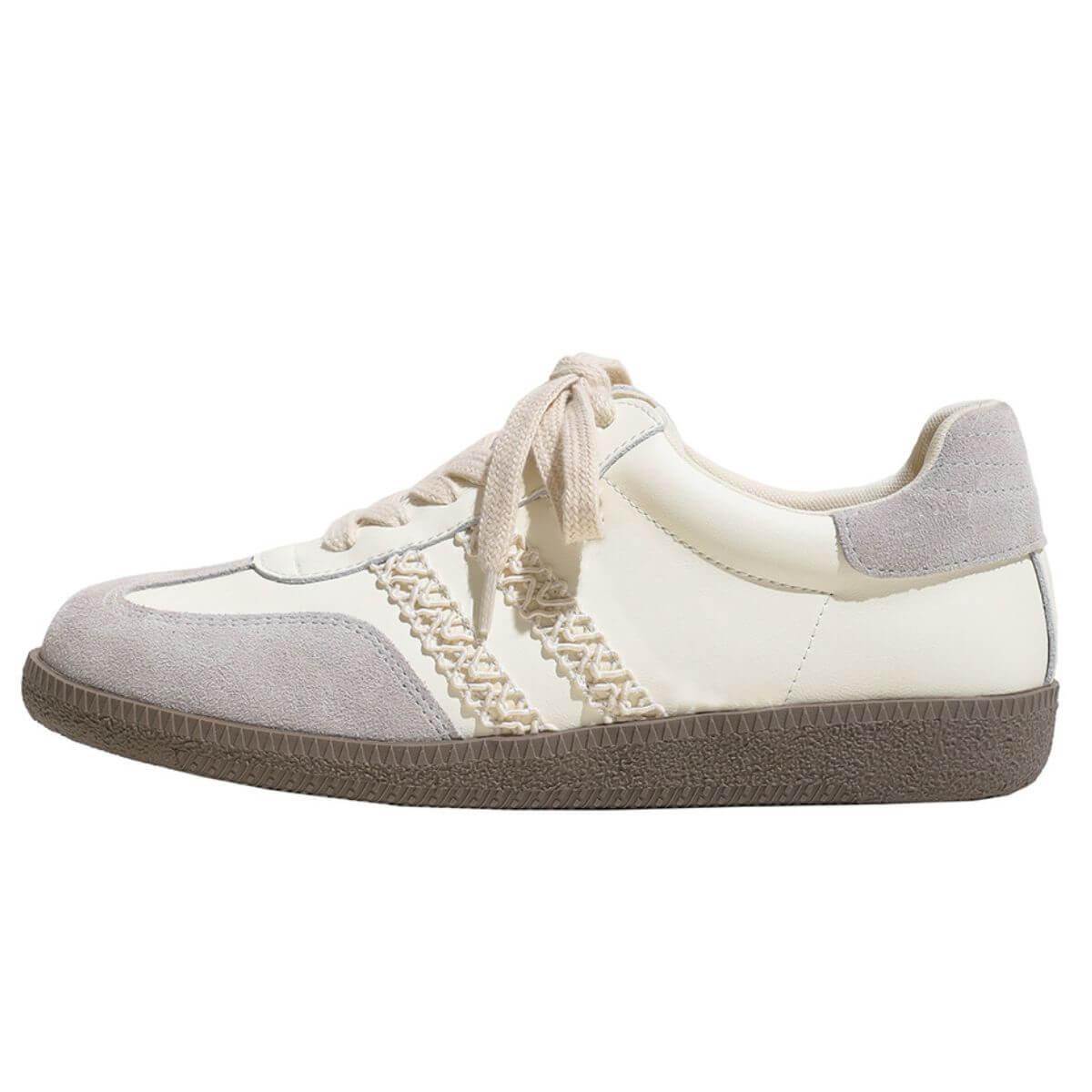 Lace Up PU Leather Round Toe Flats Sneakers - Clothes For Her Online Store