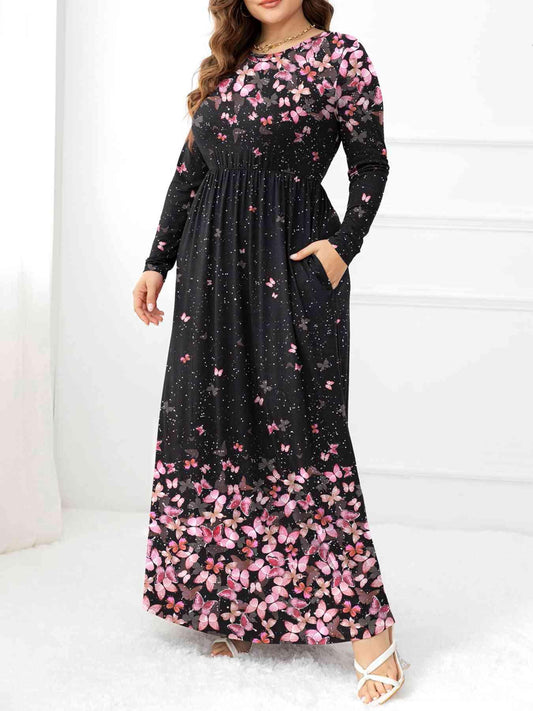 Plus Size Round Neck Maxi Dress with Pockets - Clothes For Her Online Store