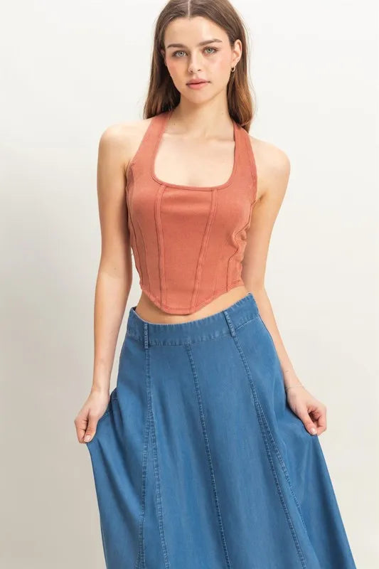 HYFVE Mineral Wash Halter Neck Everyday Top