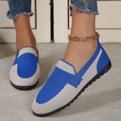 Contrast Mesh Round Toe Flat Slip-Ons - Clothes For Her Online Store