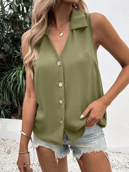 Johnny Collared Button Up Sleeveless Top