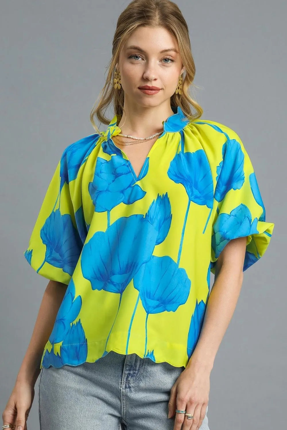 Umgee Floral Print Relaxed Fit Summer Blouse