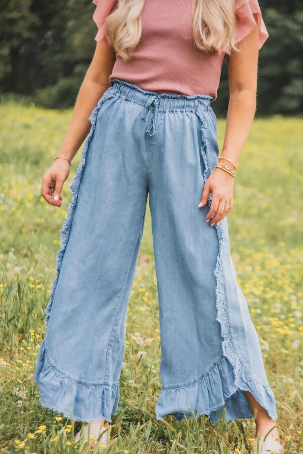 Raw Hem Wide Leg Jeans - Clothes For Her Online Store