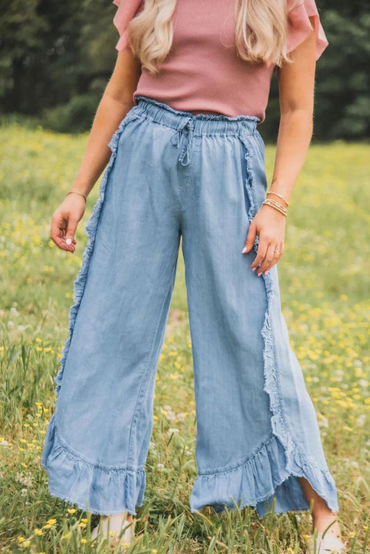 Raw Hem Wide Leg Jeans - Clothes For Her Online Store