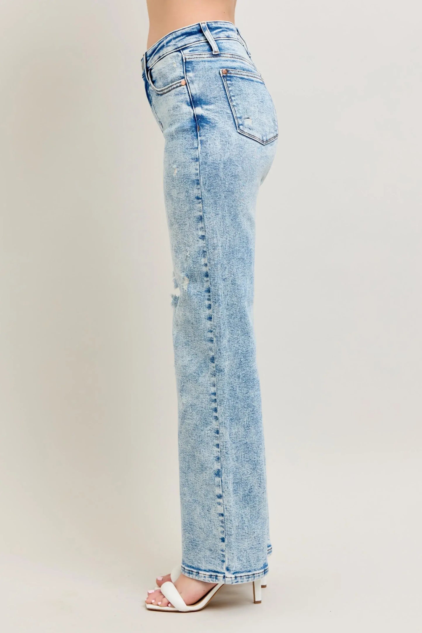 Judy Blue Full Size Hw Mineral Wash Destroy 90's Straight Jeans Plus Size