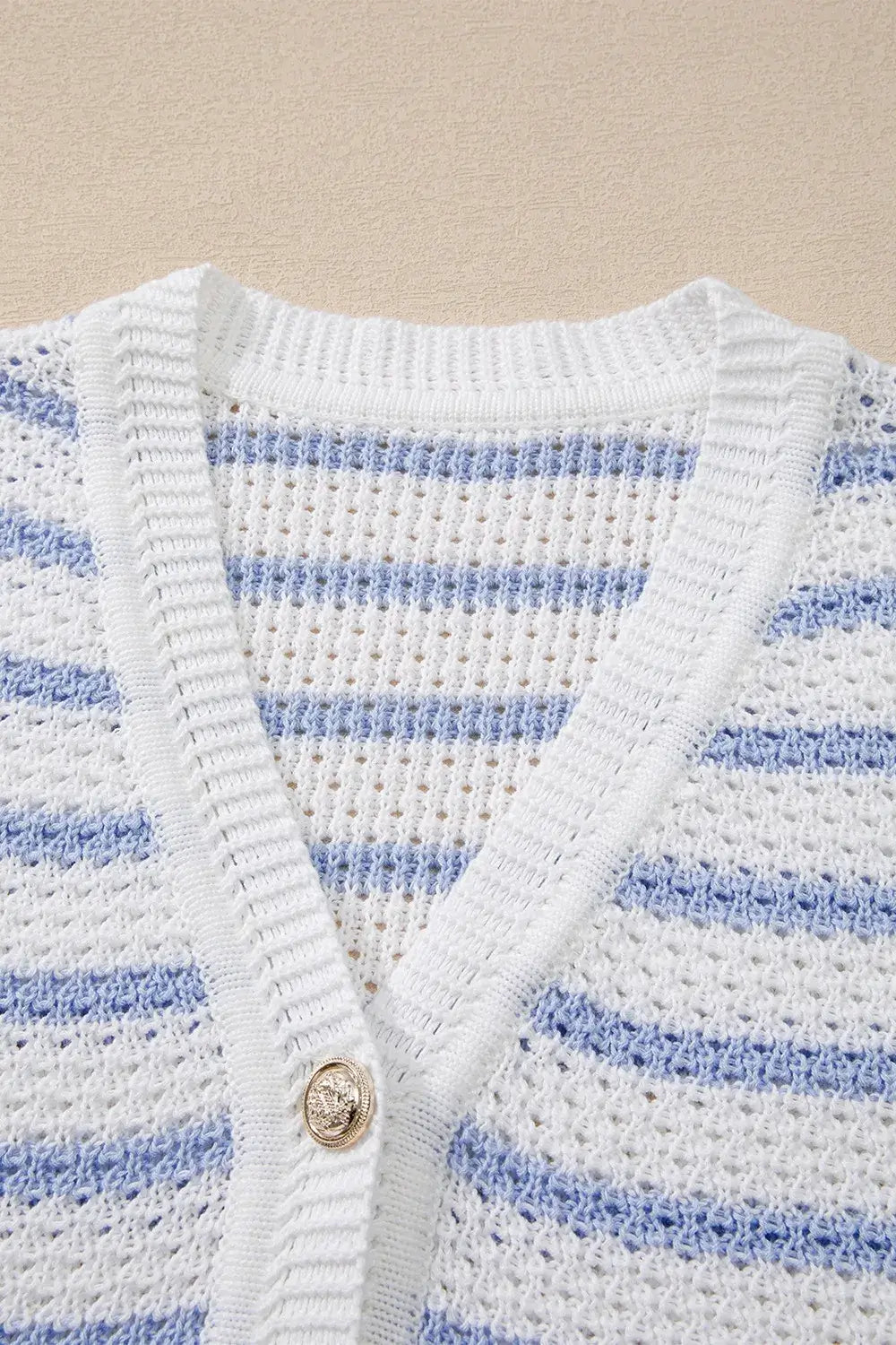 Stripe V Neck Gold Buttons Elegant Sweater Vest