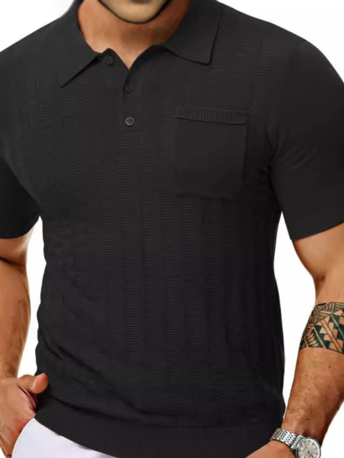 Men's Full Size Textured Short Sleeve Polo Plus Size - Clothes For Her Online Store