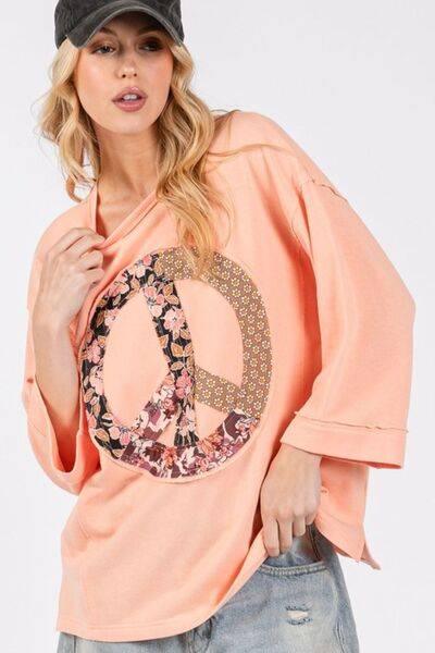 SAGE + FIG Floral Peace Patch Round Neck Top