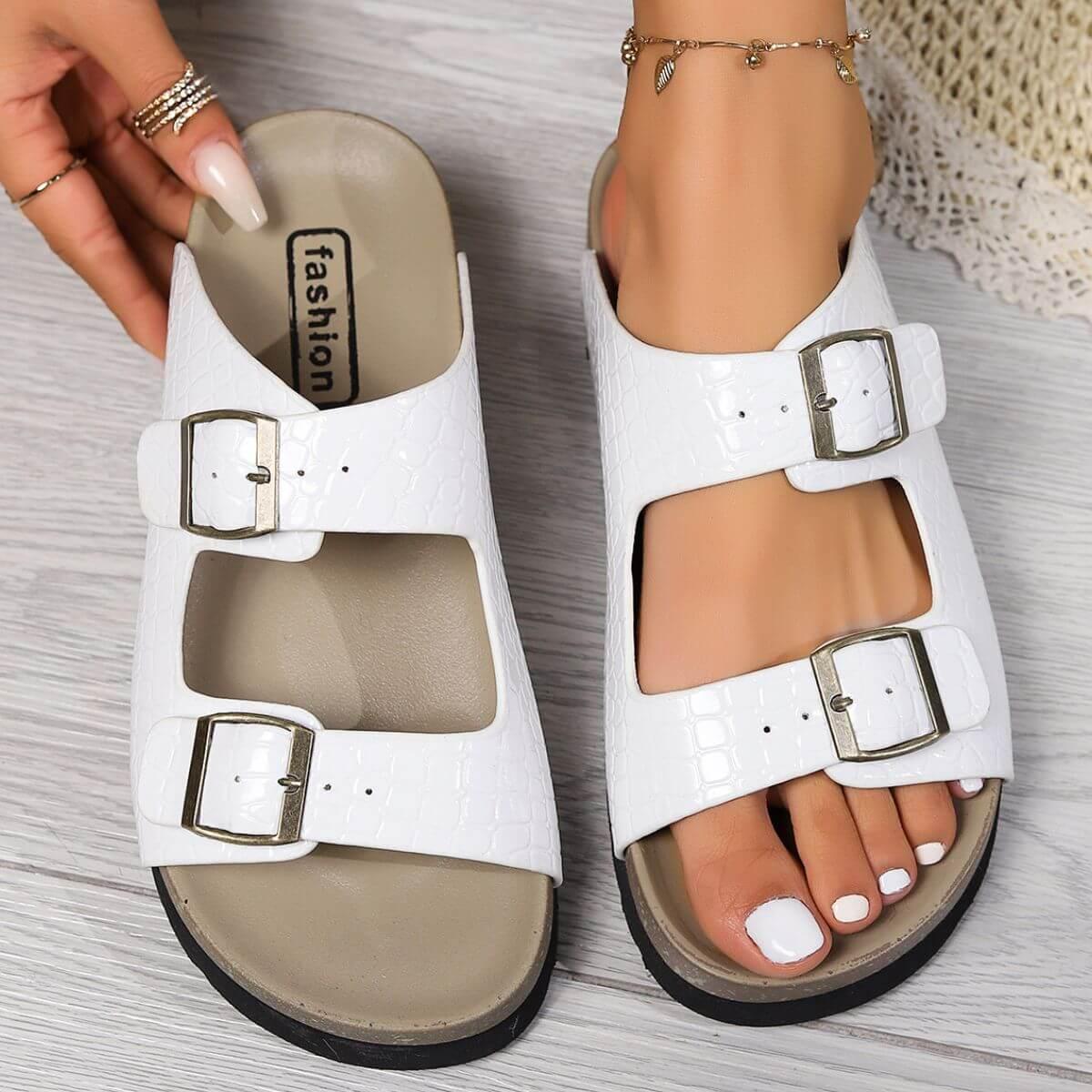 Open Toe Double Buckle Sandals