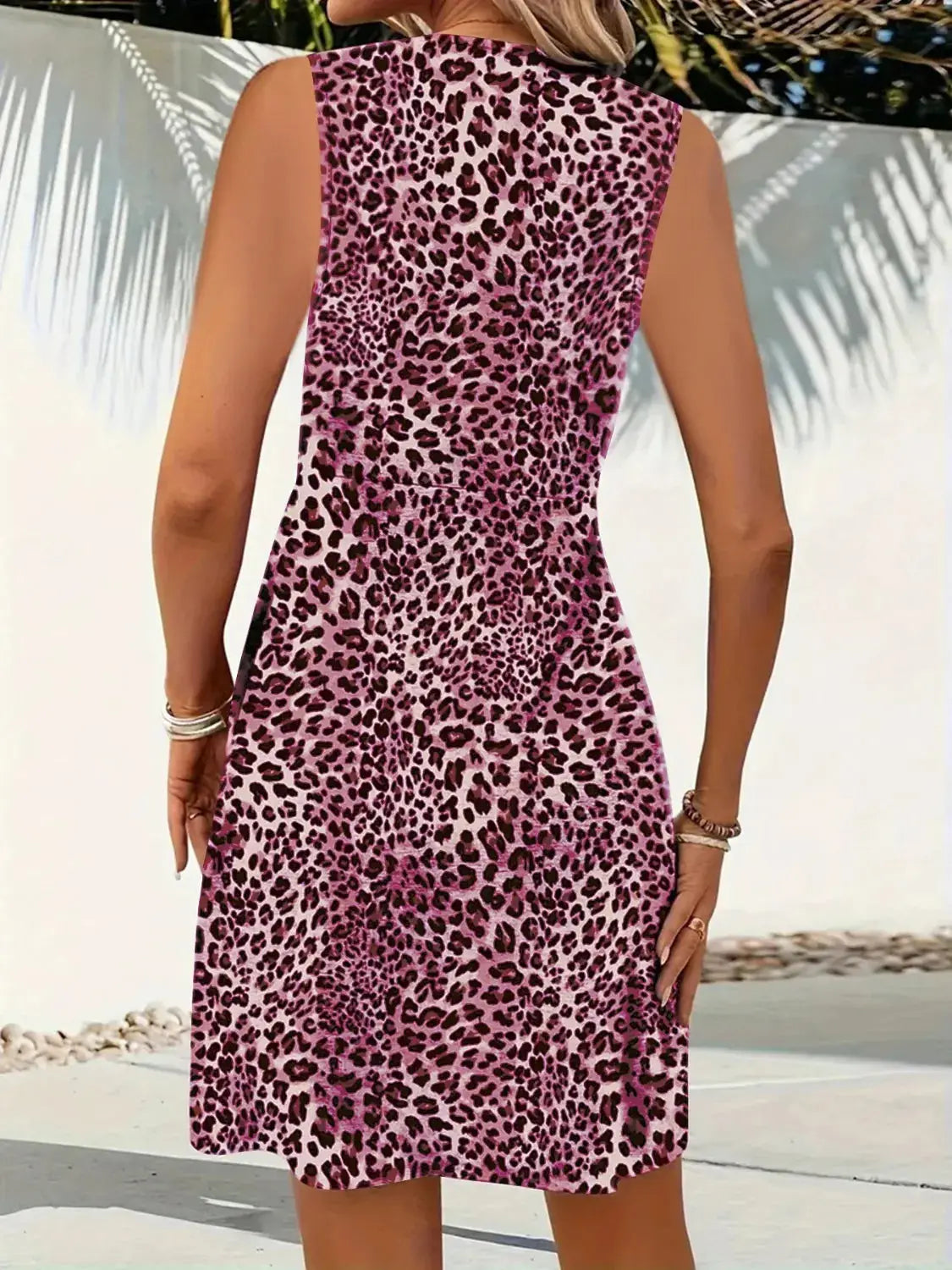 Leopard V-Neck Sleeveless Mini Dress - Clothes For Her Online Store