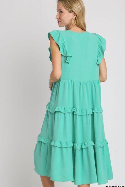 Umgee Full Size Ruffle Tiered Cap Sleeve Midi Dress Plus Size