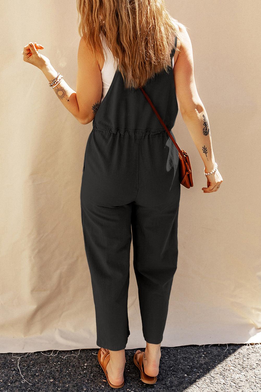Drawstring Wide Strap Overalls with Pockets - Clothes For Her Online Store