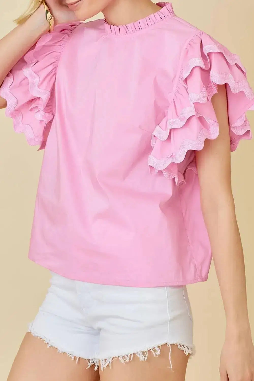 Ruffled Sleeve Frilled Collar Blouse - Clothes For Her Online Store