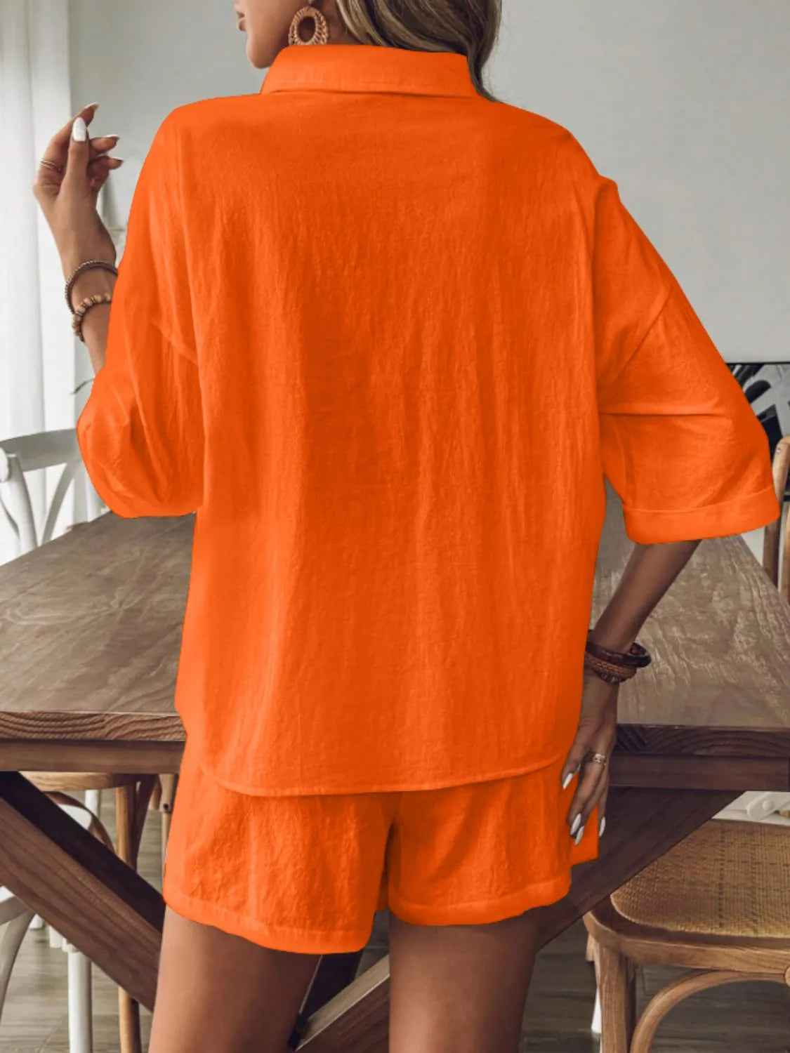 Collared Neck Half Sleeve Top and Shorts Set