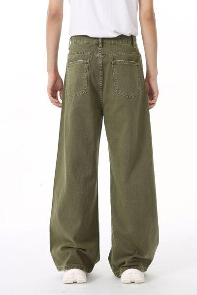 Distressed Wide Leg Jeans with Pockets - Clothes For Her Online Store