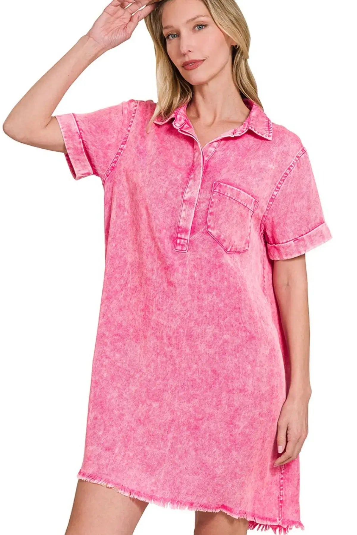 Zenana Tencel Mineral Washed Collared Shirts Dress