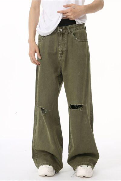 Distressed Wide Leg Jeans with Pockets - Clothes For Her Online Store