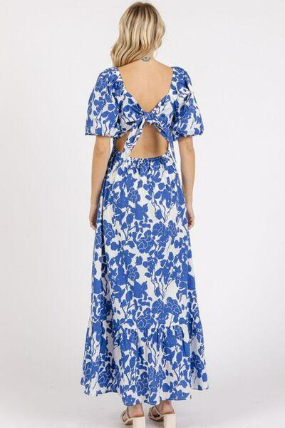 Mittoshop Cutout Back Floral Sweetheart Neck Puff Sleeve Dress - Clothes For Her Online Store