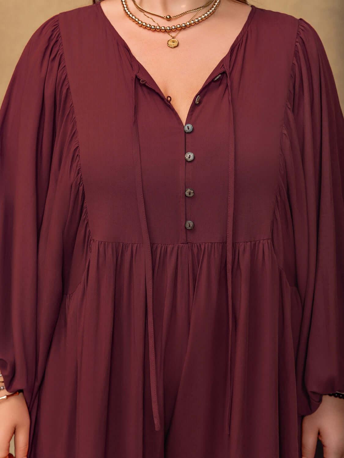 Plus Size Tie Neck Balloon Sleeve Romper