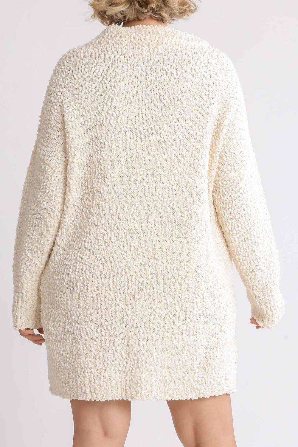 Umgee Full Size High Low Long Sleeve Boucle Sweater Dress Plus Size - Clothes For Her Online Store