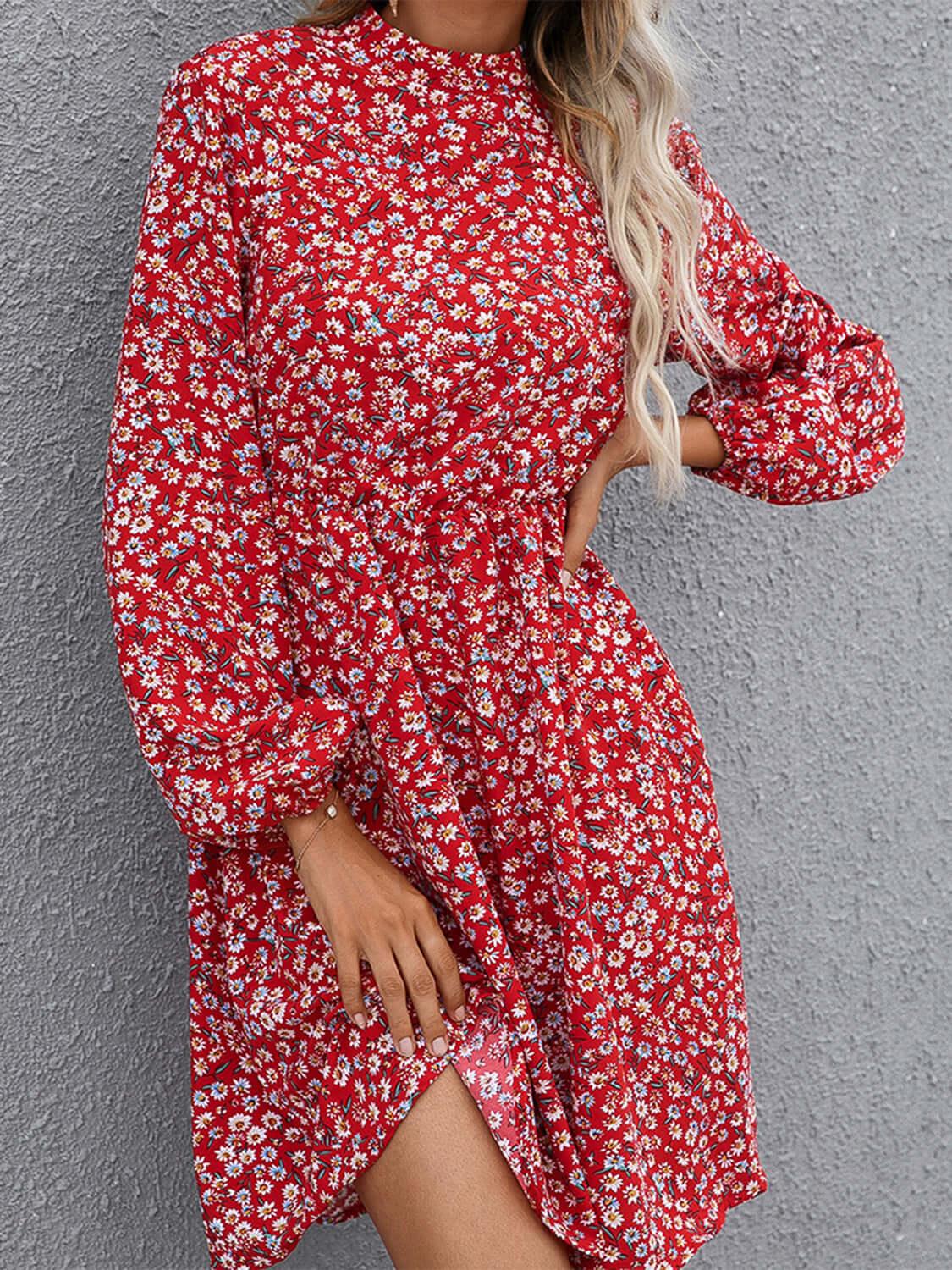Ivy Lane Floral Mock Neck Long Sleeve Dress - Clothes For Her Online Store