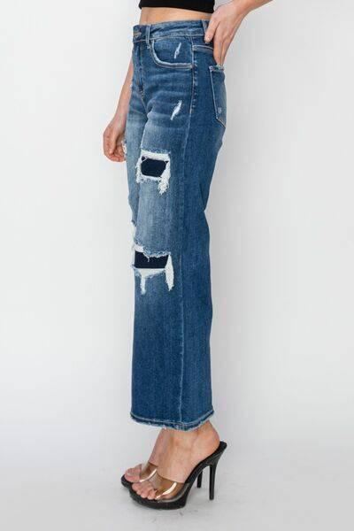 Risen Full Size High Rise Patch Detailed Wide Leg Crop Jeans - Clothes For Her Online Store