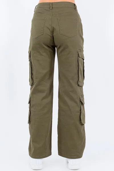 American Bazi Full Size Button Waist High Rise Cargo Pants Plus Size - Clothes For Her Online Store