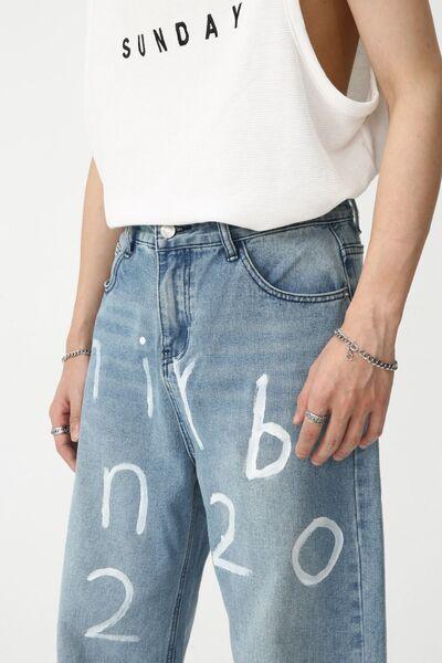 Men's Graffiti Wide Leg Jeans