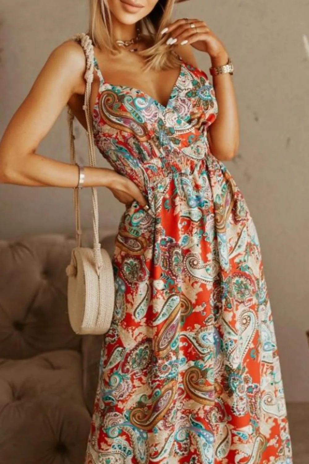 Printed Spaghetti Strap Maxi Dress