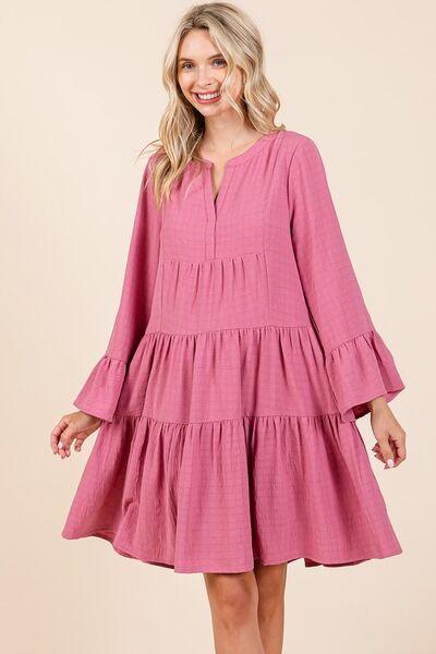 Mittoshop Tiered Notched Flare Sleeve Dress - Clothes For Her Online Store