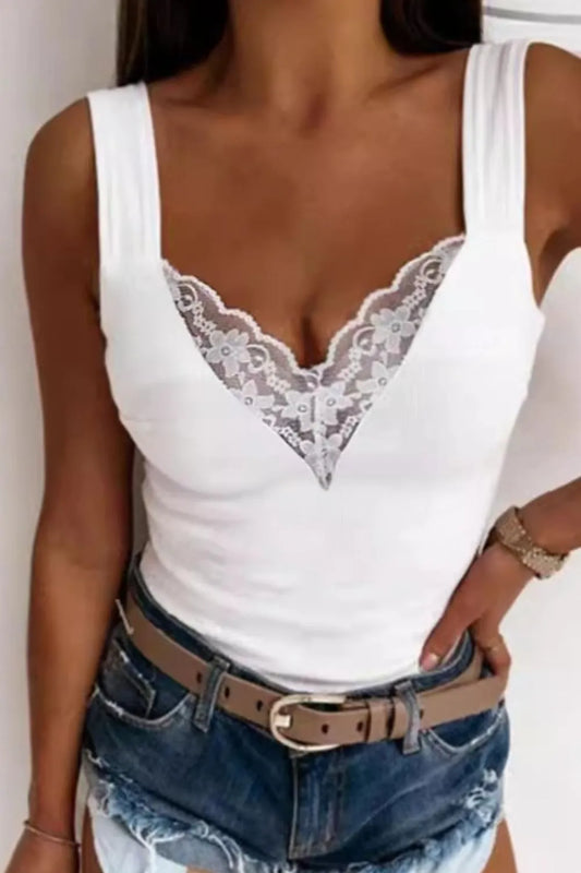 Full Size Lace Detail V-Neck Tank Plus Size