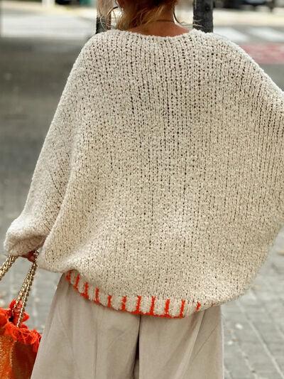 Star V-Neck Long Sleeve Oversize Sweater - Clothes For Her Online Store