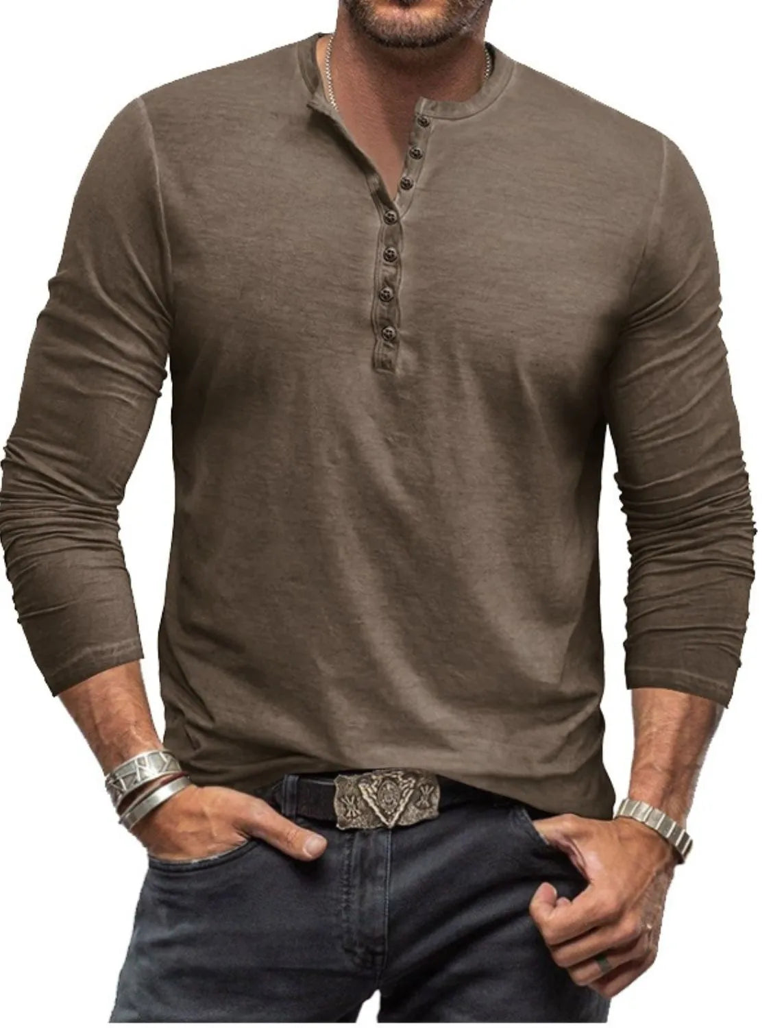 Men's Full Size Button Detail Long Sleeve Top Plus Size