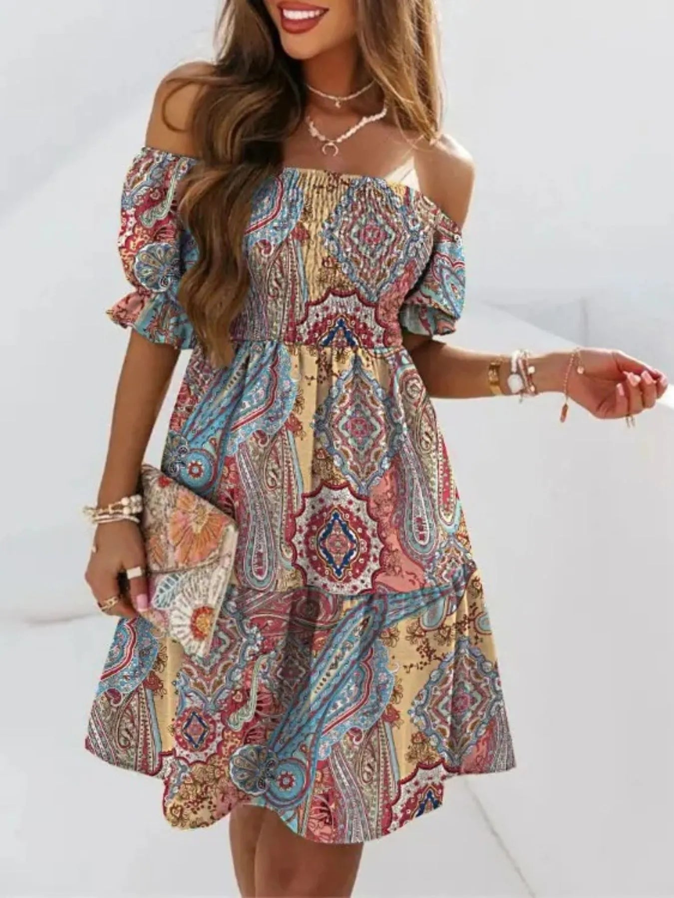 Off Shoulder Smocked Summer Dress