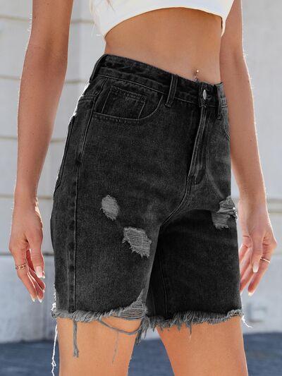 Distressed Raw Hem Denim Shorts