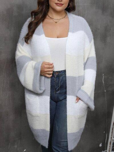 Plus Size Open Front Long Sleeve Cardigan - Clothes For Her Online Store