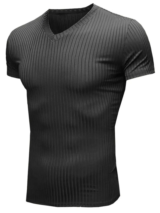 Men's Ribbed Short Sleeve Slim Fit T-Shirt